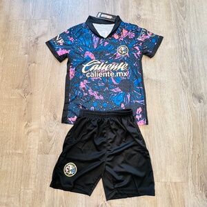 CLUB AMERICA Caliente 3RD size 24 blue pink KIDS youth JERSEY shorts set NWT